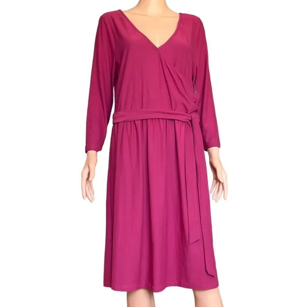 JM Jonathan Martin for Her Crossover Front Belted Jersey Knit Dress LARGE NWT